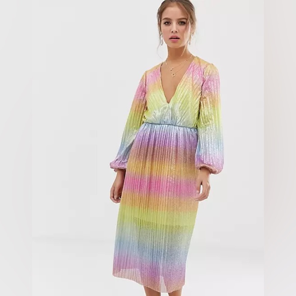 Rainbow pleated glitter midi dress ASOS Curve
